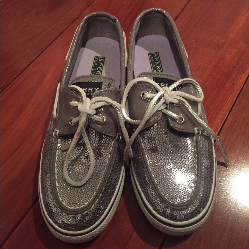 Silver sequined sperrys